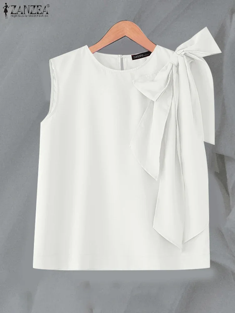 

ZANZEA Elegant Bow Tank Tops 2025 Summer Camis Casual Solid Color Tanks Sleeveless Female Tees Loose Bandage Office Lady Shirts