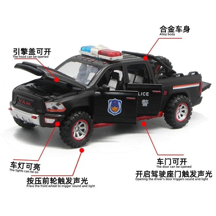 1:32 Scale Dodge Ram Police Car Diecast Alloy Pull Back Car Collectable Toy Gifts For Children