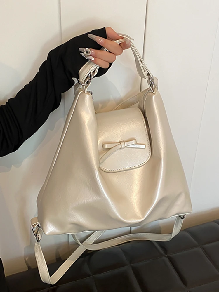 

Commuter Backpack Female 2024 Popular New Large-capacity Wax Leather One-shoulder Bags Simple All-amtch Niche Tote Bag Women