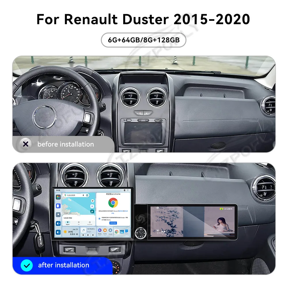 Lizpofly 13.1inch+12.3 inch Android Car Radio For Renault Duster 2015-2020 CarPlay GPS Navigation Multimedia Video Player Stereo