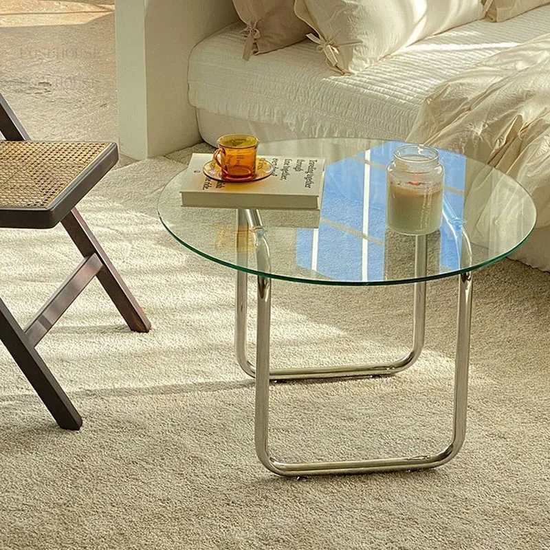 Nordic Transparent Glass Coffee Tables Light Luxury Living Room Furniture Modern Home Low Table Simple Round Sofa Side Table