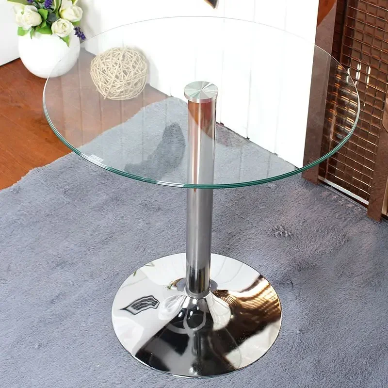 

Tempered Glass Round Mesa Negotiation Table Simple Modern Small-sized Dining Table Bay Window Coffee Table Dining Room Furniture