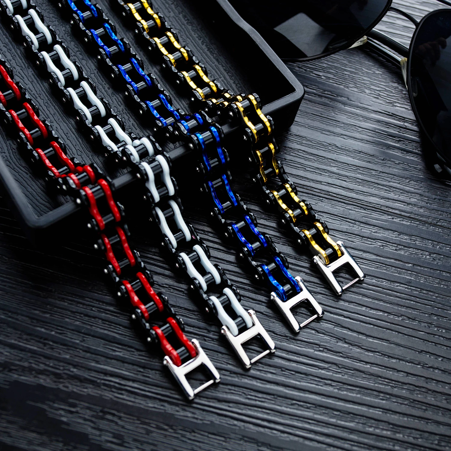 Punk Stainless Steel Bracelet Mens Biker Bicycle Motorcycle Link Chain Bangle Fashion Male Jewelry Gift