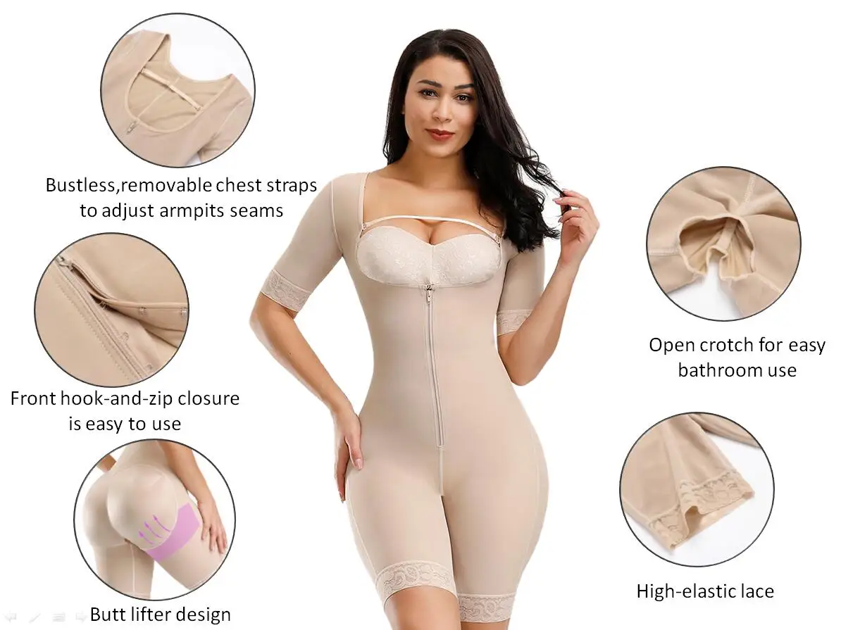 Women Shaper High Waist Tummy Control Butt Lifter Full Body Shapewear Lace Underwear Slimming Zipper Open Crotch Corset