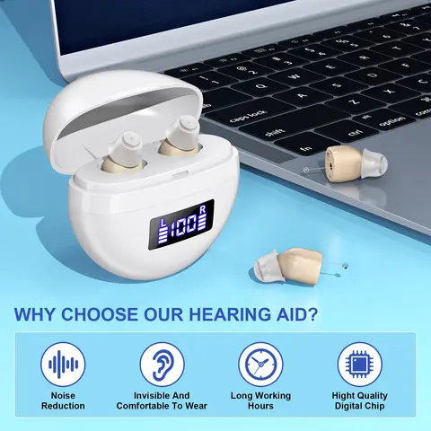 Mini In-ear Hearing Amplifiers Invisible Hearing Aids Adjustable Volume Hearing Aids With Rechargeable Display