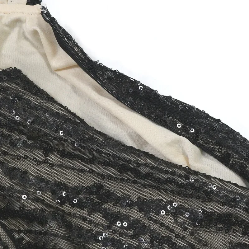 GUWU Sommer Durchsichtiges Mesh Pailletten, Figurbetontes Kleid Frauen Sexy Dünnes Gummiband Minikleider Dame Club Party Nacht Outfit