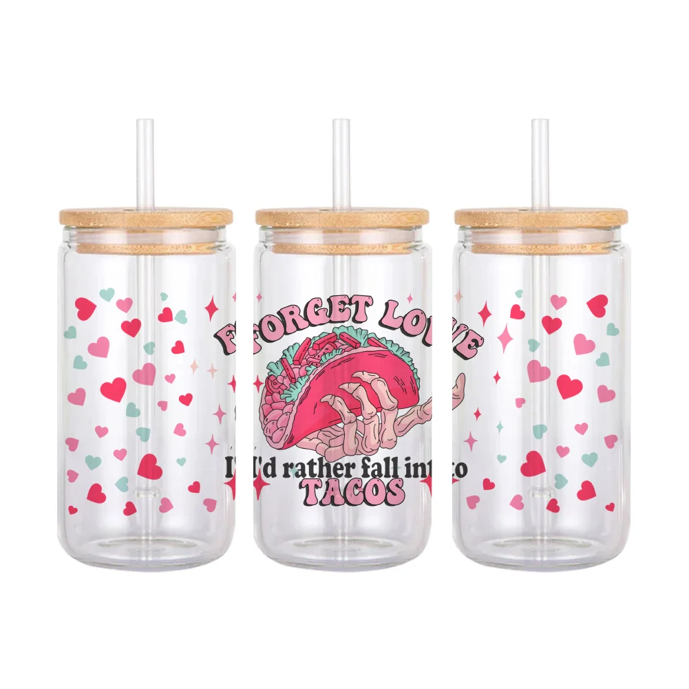 11x24cm Valentines Love For Libbey 16oz Can Glass 3D Waterproof UV DTF Coffee Can Wrap Libbey Glass Wrap