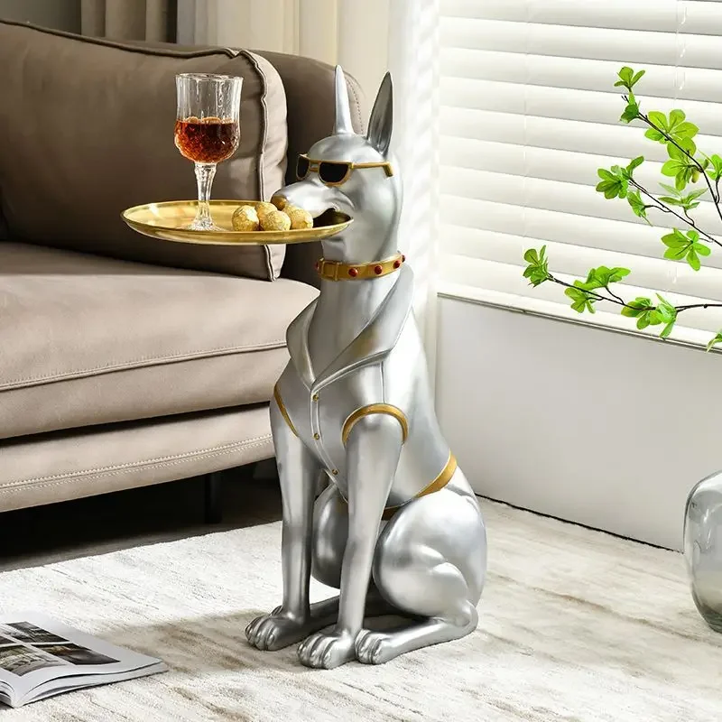 

Nordic Room Decor 69cm Large Floor Dog Sculptures Light Luxury Living Room Decoration Home Accessories Storage Tray Figurines