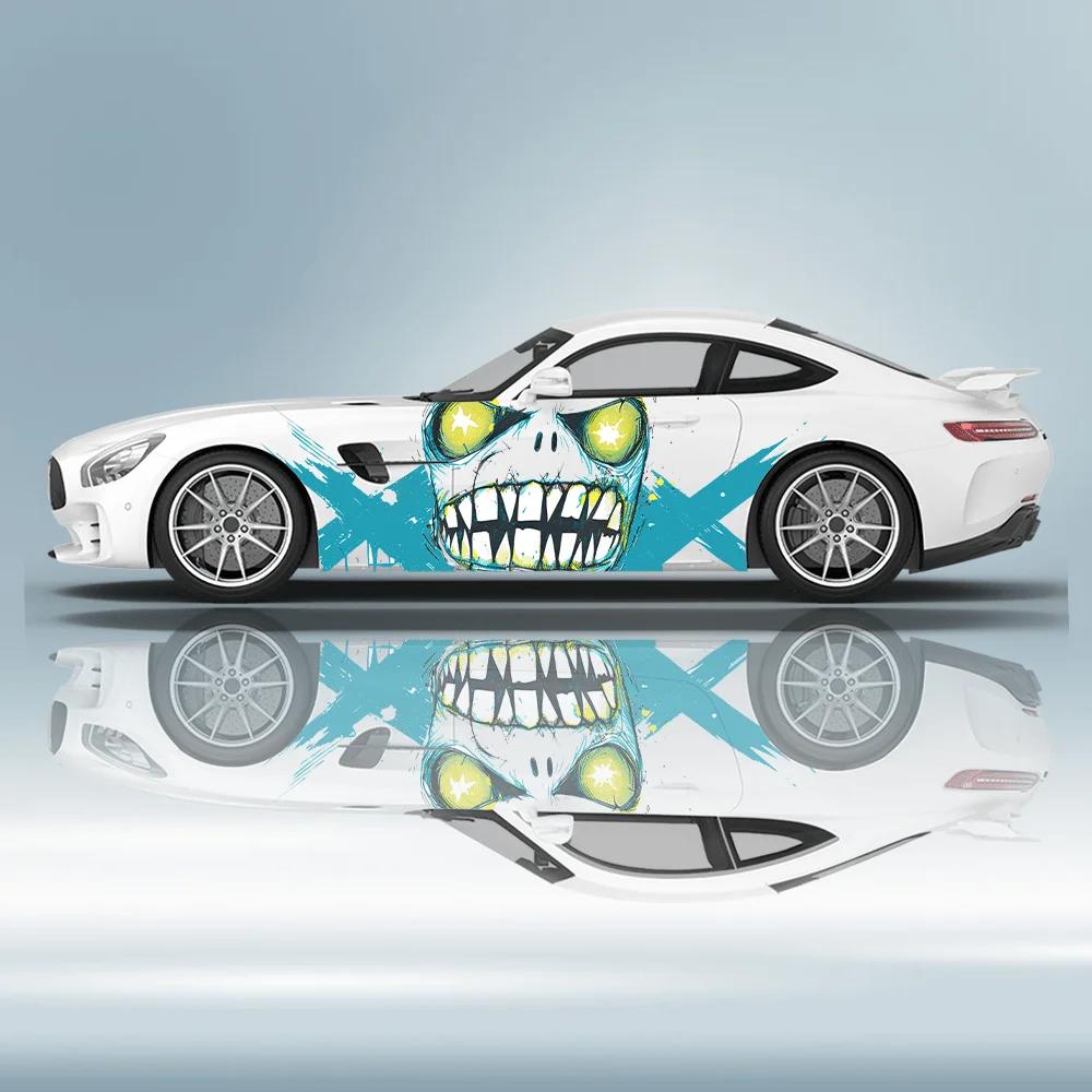 

Blue Scary Eyes Mouth Car Side Sticker Decoration, PVC Waterproof Scratch Resistant Decal, Car Protection, Auto Accessories Gift