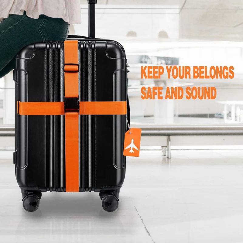 8 عبوات من أحزمة الأمتعة وأحزمة الأمتعة المصنوعة من السيليكون وعلامات حقائب السفر وإكسسوارات بديلة للسفر باللون البرتقالي