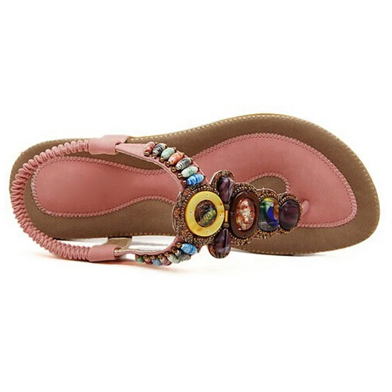 BEYARNE Bohemian Women Sandals Gemstone Beaded Slippers Summer Beach Sandals Women Flip Flops Ladies Flat Sandals Shoes