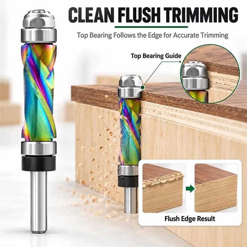 IALJ-Spiral Coated Compression Pattern Router Bit, Flush Trim Design, 1/4