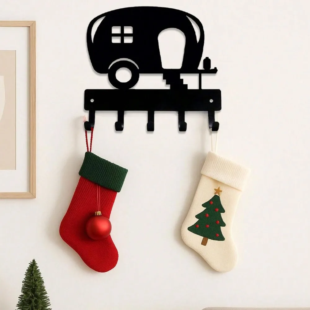 قطعة واحدة من حامل المفاتيح الحديدي لرسومات التخييم، تصميم أنيق مثبت على الحائط، مثالي لغرفة المعيشة وغرفة النوم وقاعة الحمام والمطبخ