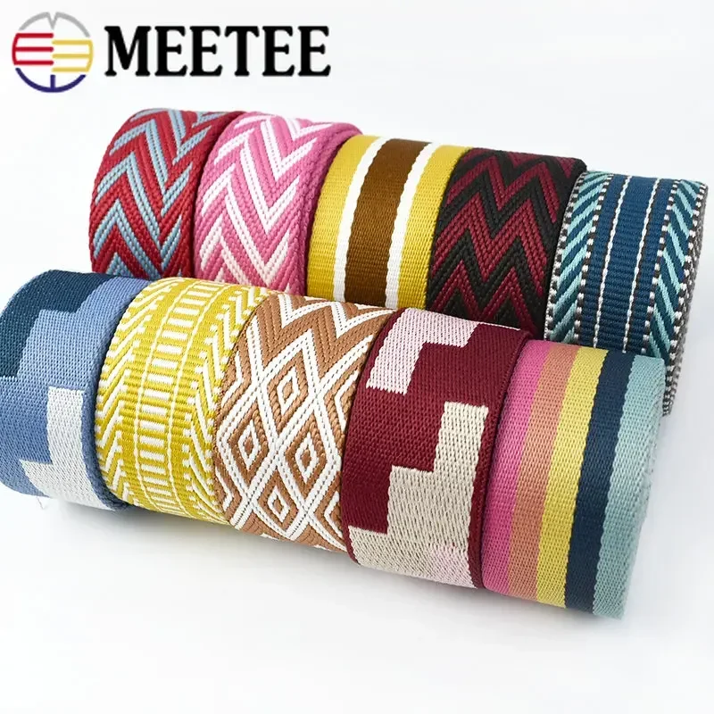 2/4Meters 38mm Jacquard Nylon Webbing Tapes Ethnic Ribbon for Bag Strap Backpack Belt Bias Band DIY Luggage Sewing Accessories