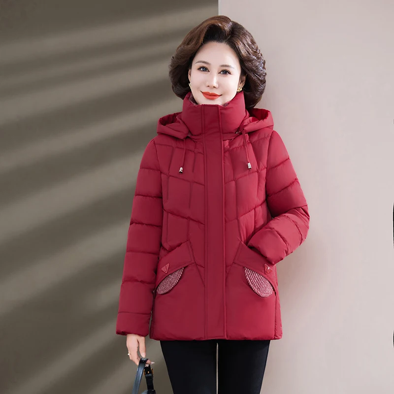 

Detachable Hat Thiened down Cotton Jaet ort Sle Large Size Mid-aged Winter Coat for Women Korean Sle Loose Fit