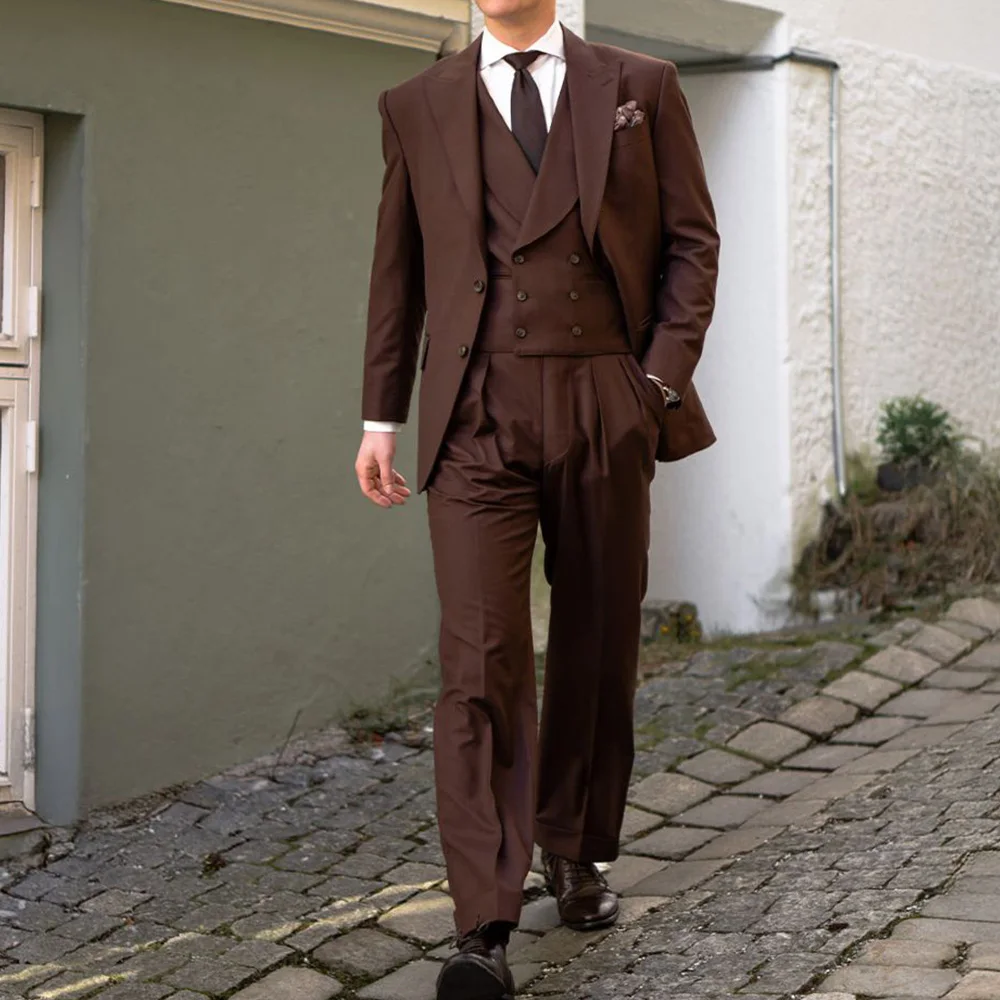 

Men 3 Piece Suit Slim Fit Business Casual Blazer Notch Lapel Double Breasted Vest Elegant Formal Suits Comfortable Stylish Offic
