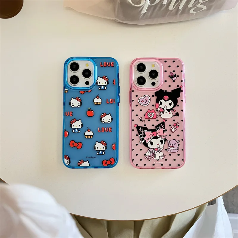 Cartoon Lovely Hello Kitty Kuromi Phone Case For iphone 15 14 13 PRO MAX 11 12 13 Pro Anti Drop Y2k Girls Clear Soft TPU Cover