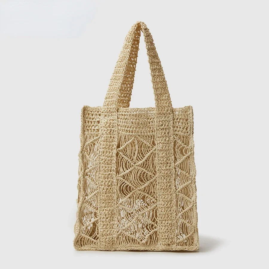 Summer Hollow Hand-woven Portable INS Mori Seaside Holiday Straw Package Large Capacity Vertical Square Shopping Bag