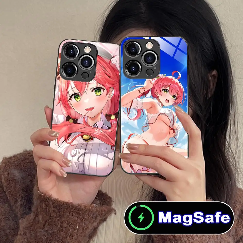

Holo Sakura Miko Mobile Phone Case for iPhone 17 16 15 14 13 12 11 Air Pro Max Plus Mini MagSafe Glass Colorful Cover Cover