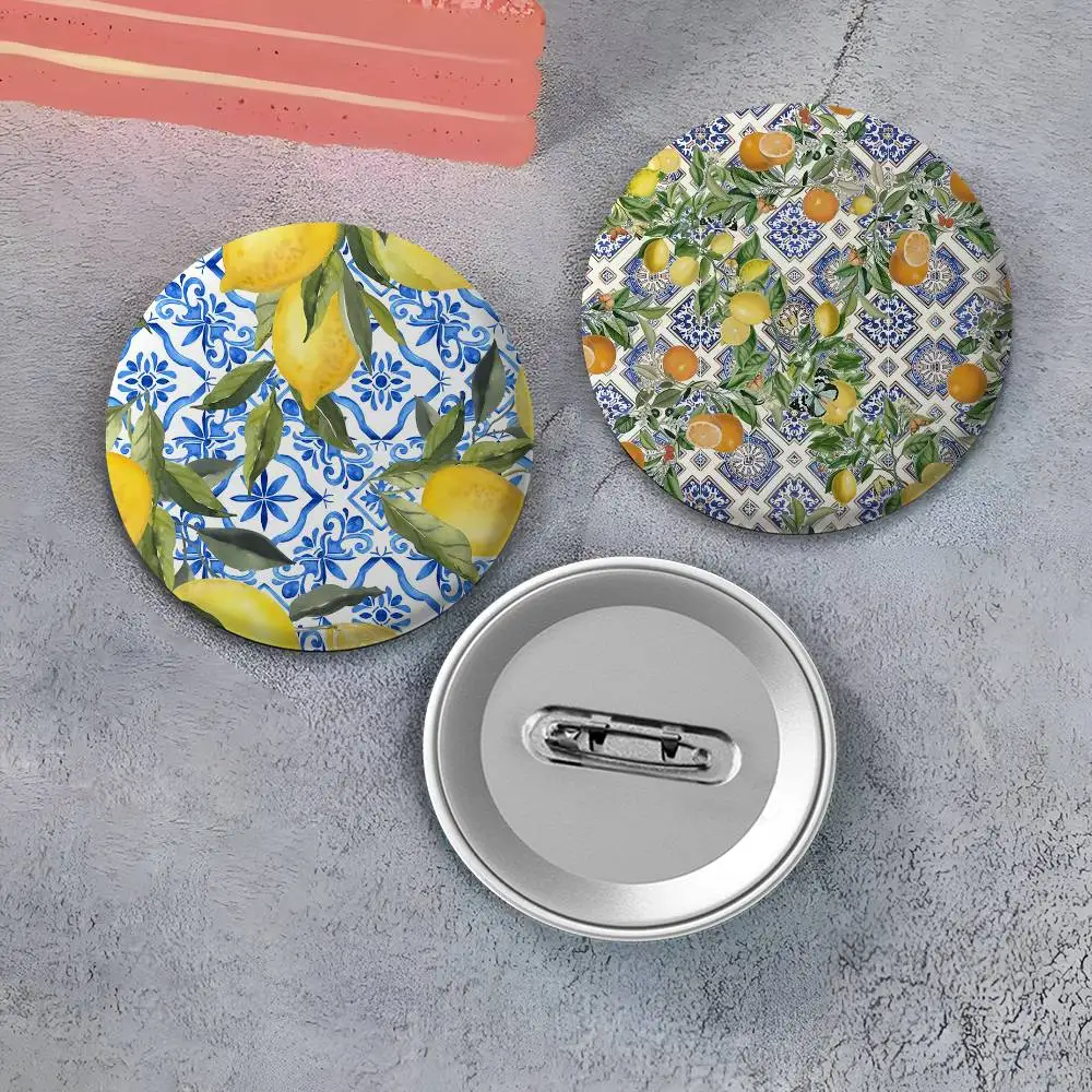 Lemon Art Design Fashion Badges Round Exquisite Badge Brooches Creative Pins For Clothes Hat Backpack Gift Accessories