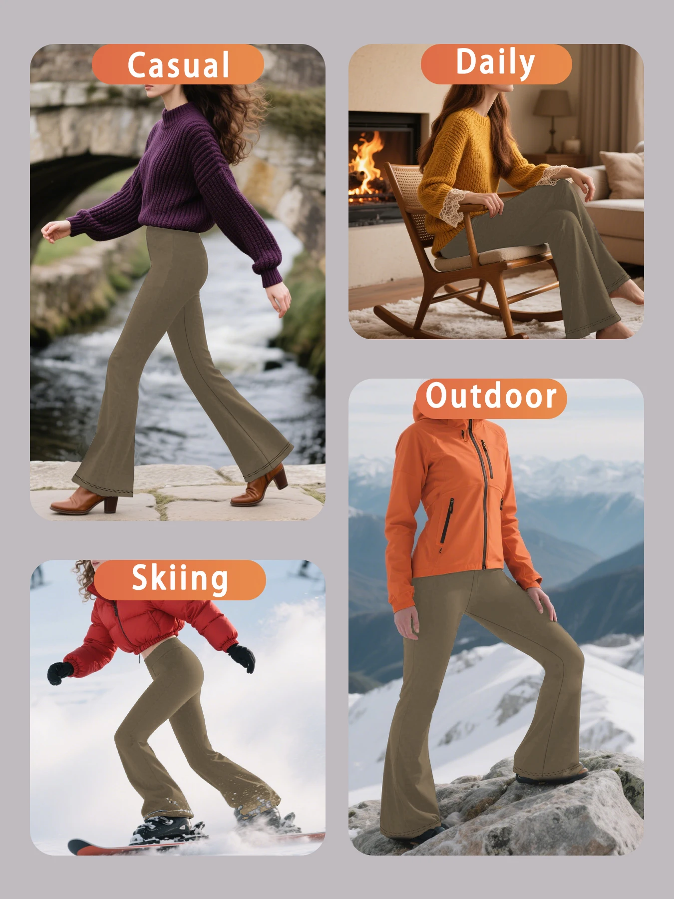 Calças forradas de lã para mulheres – Leggings flare super macias de cintura alta com design de controle de barriga