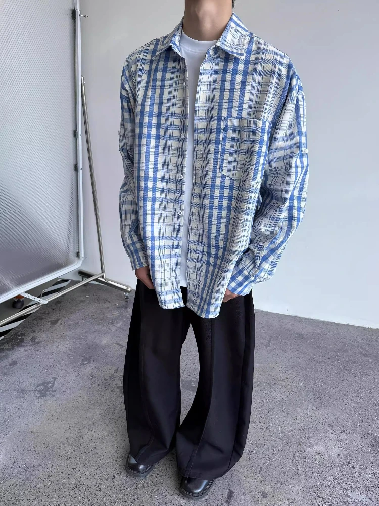 

Американский Ретро Ленивый Синий Клетчатый Длинный Све irt Свободная Повседневная ex Весенне-Осенняя Верхняя одежда irt Youth Faion Classic