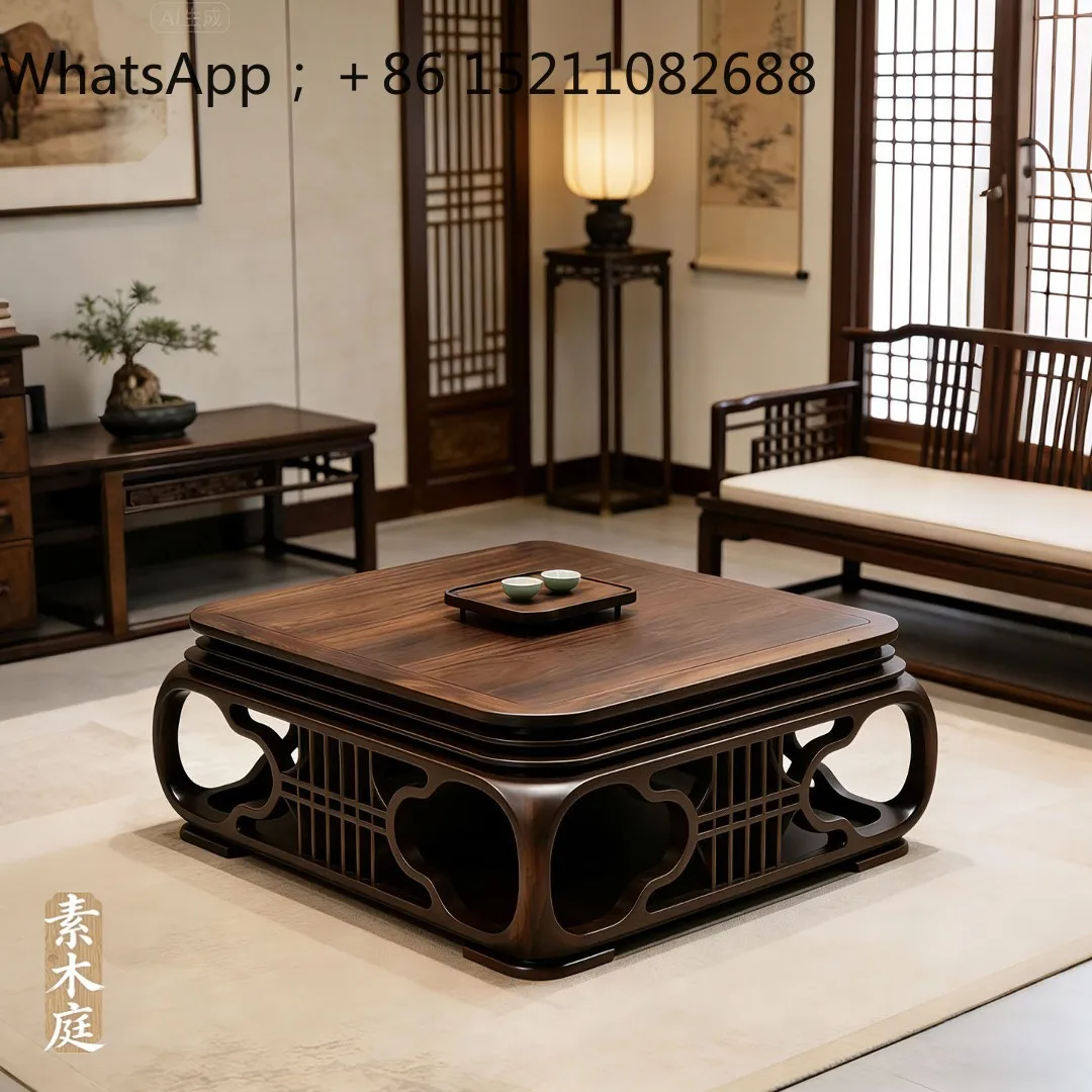 SCY black walnut coffee table solid wood zen short table villa living room square tea table