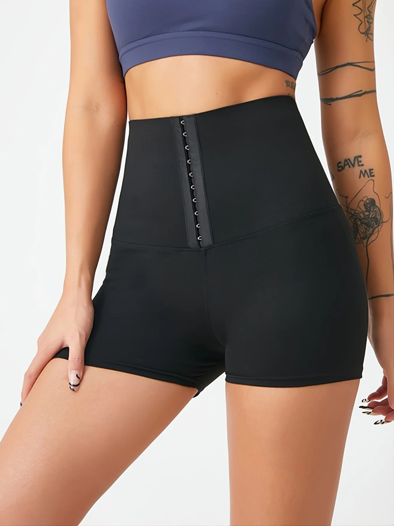 High-waisted tight yoga shorts quick-drying sports shorts button-down breathable fitness pants for spring and summer  thin style
