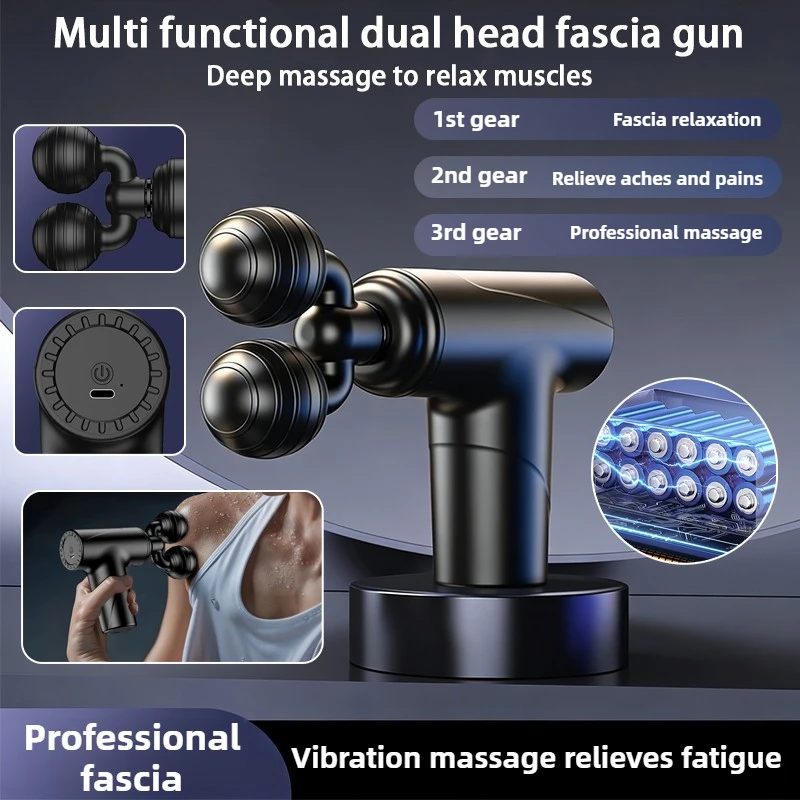 

Multi functional mini dual head fascia gun fitness muscle vibration relaxation massager handheld rechargeable silent fascia gun