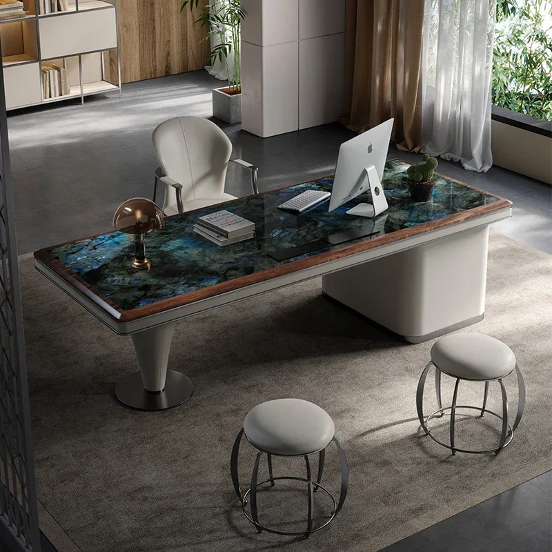 

Luxury stone natural marble desk light luxury desk designer high-end study computer deskQ