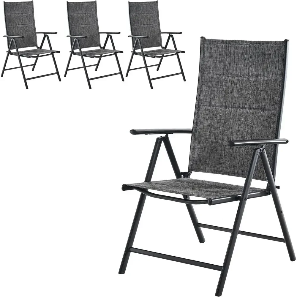 4-Piece Outdoor Patio Chair Set with Cotton-Padded Seats and Adjustable Backrests in Gray