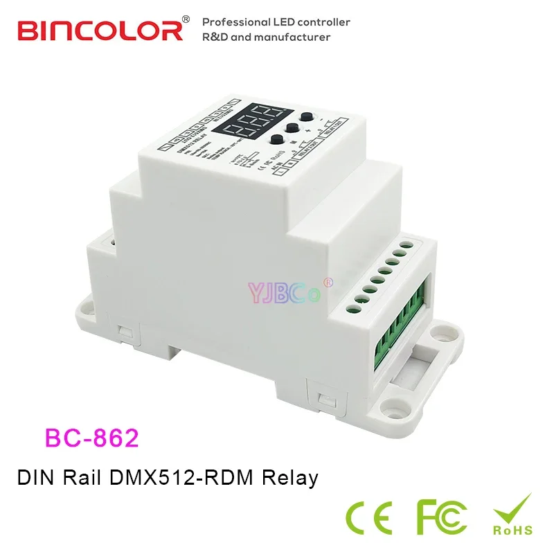 

Bincolor DIN Rail DMX512-RDM Relay BC-862 AC85-265V Max 250VAC/10A 2 channel DMX512/RDM Signal Relays switch led lamp Controller