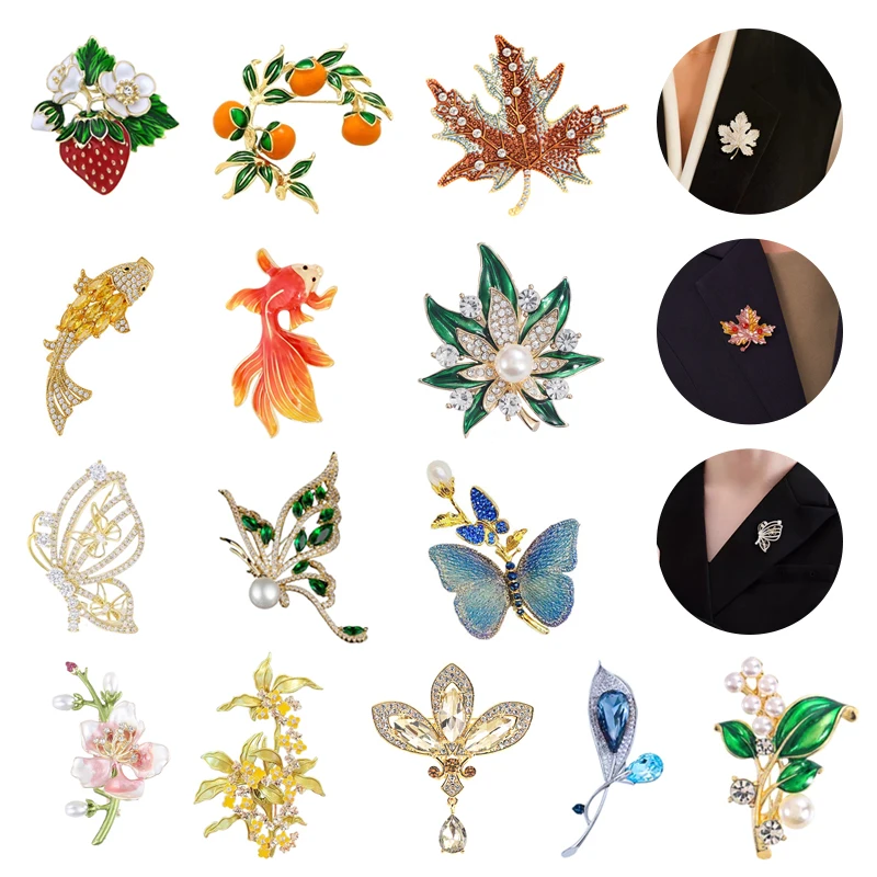 Luxury Exquisite Chinese Style Goldfish Persimmon Butterfly Brooches For Women Versatile Shiny Corsage Clothing Accessories Gift