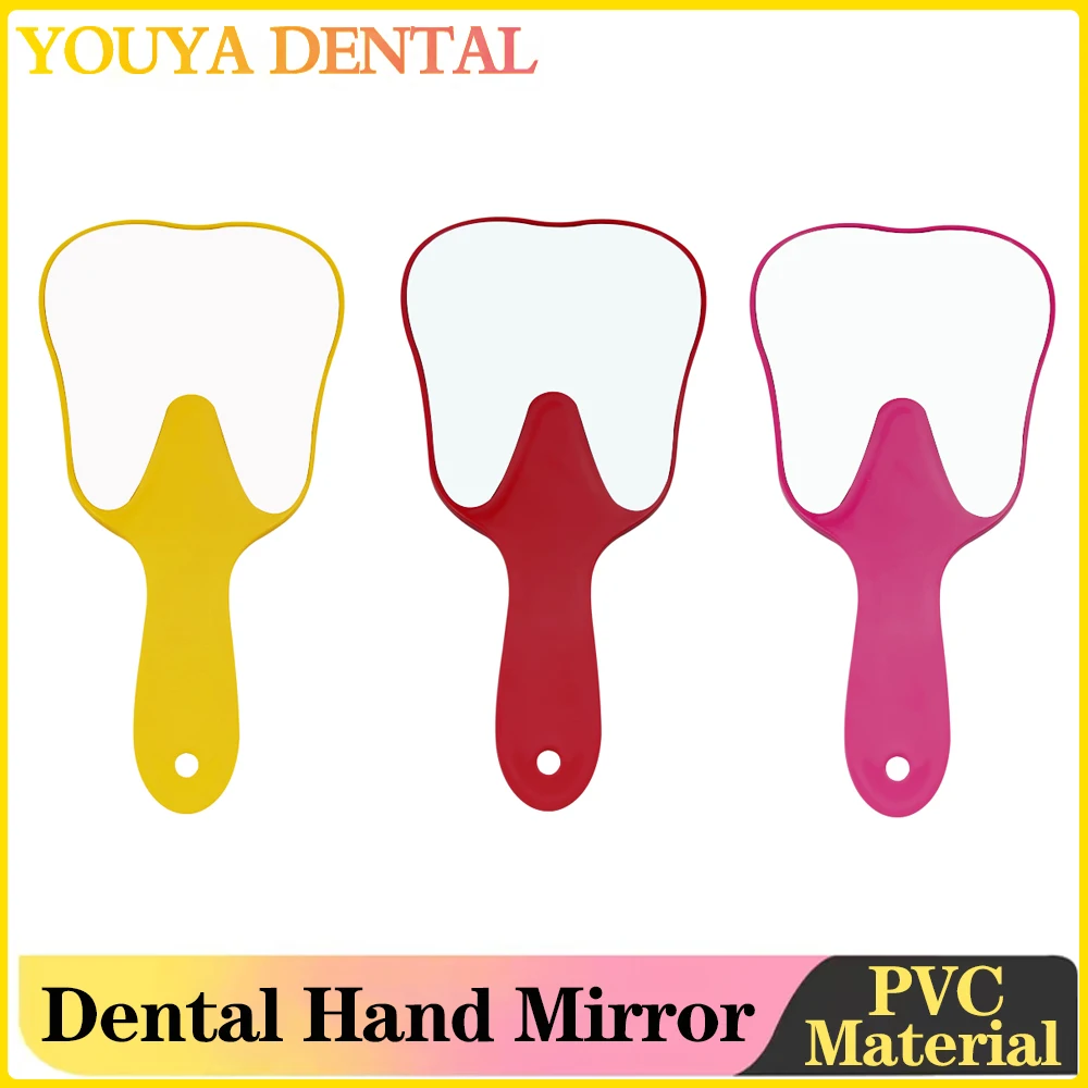 

Dental Mouth Examination Makeup Mirror PVC Unbreakable Hand Mirror With Handle Tooth Shape Mirrors Dentistry Accessories Gift