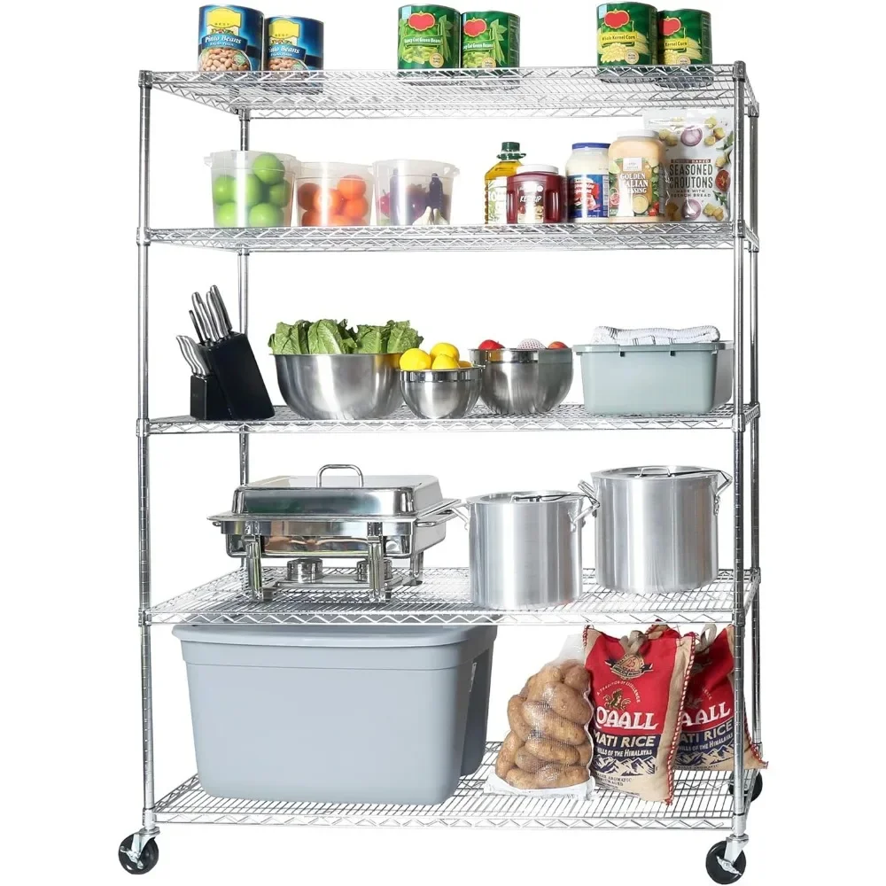 

60" W x 24" D 5-Tier Shelving Seville Classics UltraDurable Heavy Duty NSF Solid Steel Wire Rack Storage Unit Wheels