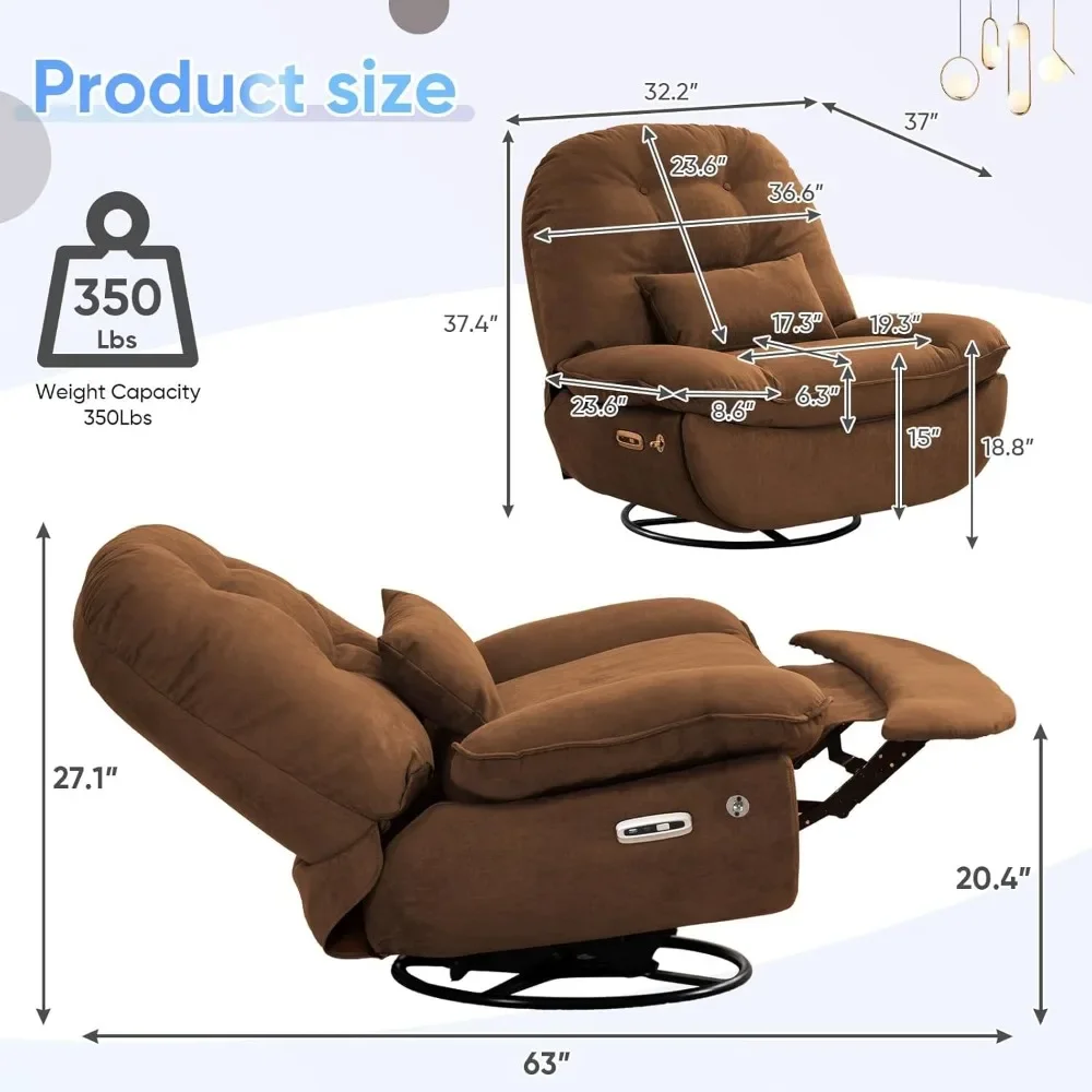 Slimme extra grote elektrische fauteuil, 360° °   Ronde draaibare schommelzweefvliegtuig schommelstoel voor volwassenen Moderne comfortabele ergonomische chaise longue