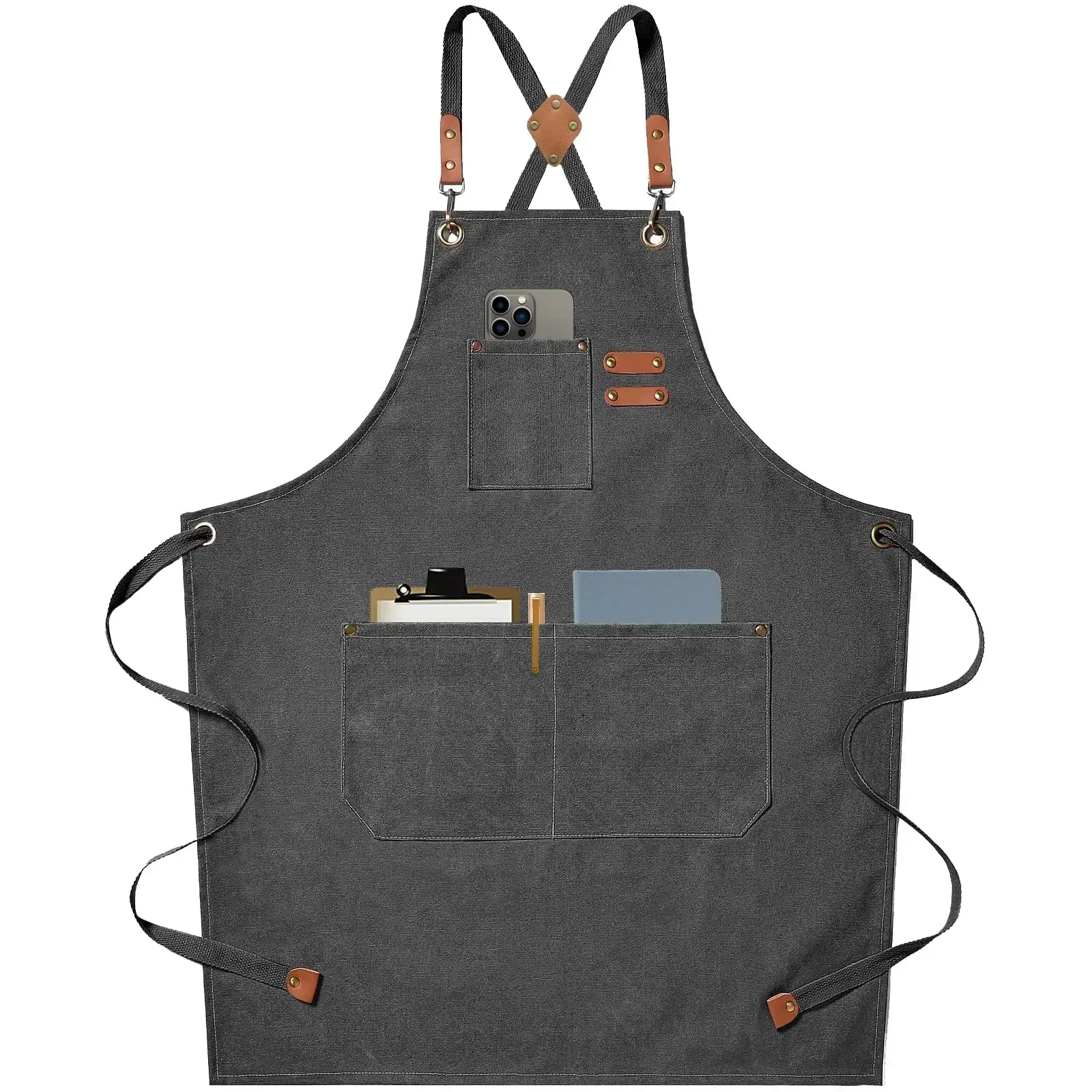 New Fashion Canvas Kitchen Aprons For Woman Men Chef Work Apron For Grill Restaurant Bar Shop Cafes Beauty Nails Studios Uniform