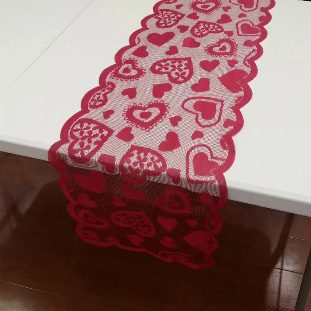 

Valentines Day Heart Shaped Table Runner Romantic European Table Flag American Rectangular Red Lace Table Runner Wedding Party