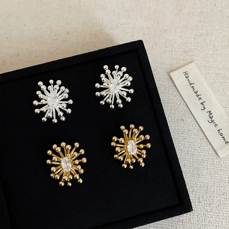 Stud Earrings Firework Cubic Zirconia Sparkling Silver Tone Alloy Lightweight Unique Versatile Daily Commute Trendy Jewelry