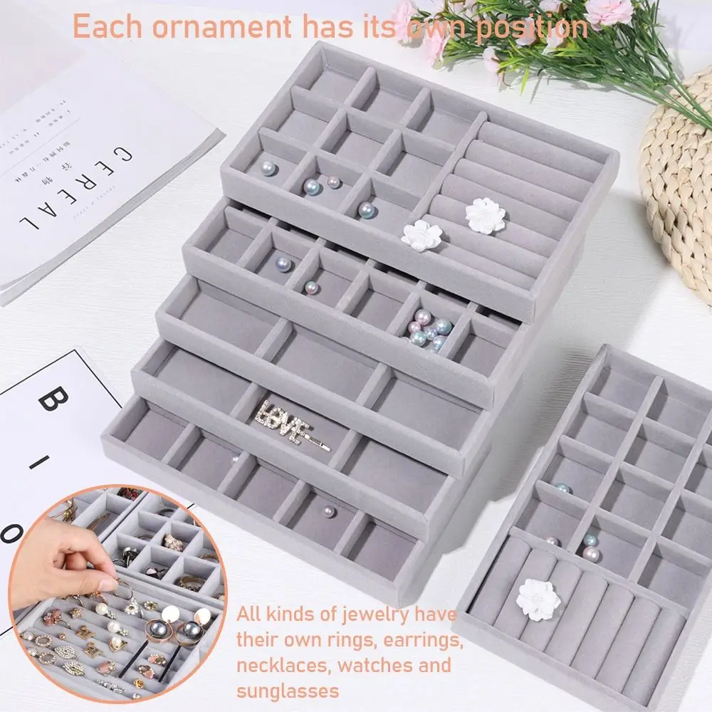 Organizer Box Stackable Velvet Jewelry Storage Box Velvet Display Tray Bracelet Earring Organizers Ring Bracelet view 4