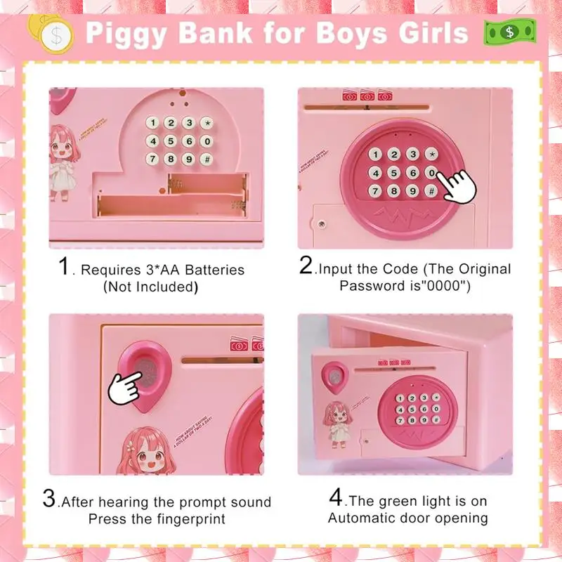 JAJA Piggy Bank For Kids,Fingerprint Password Money Saving Box,Coin Bank Money Safe ATM Machine Gift For Birthday