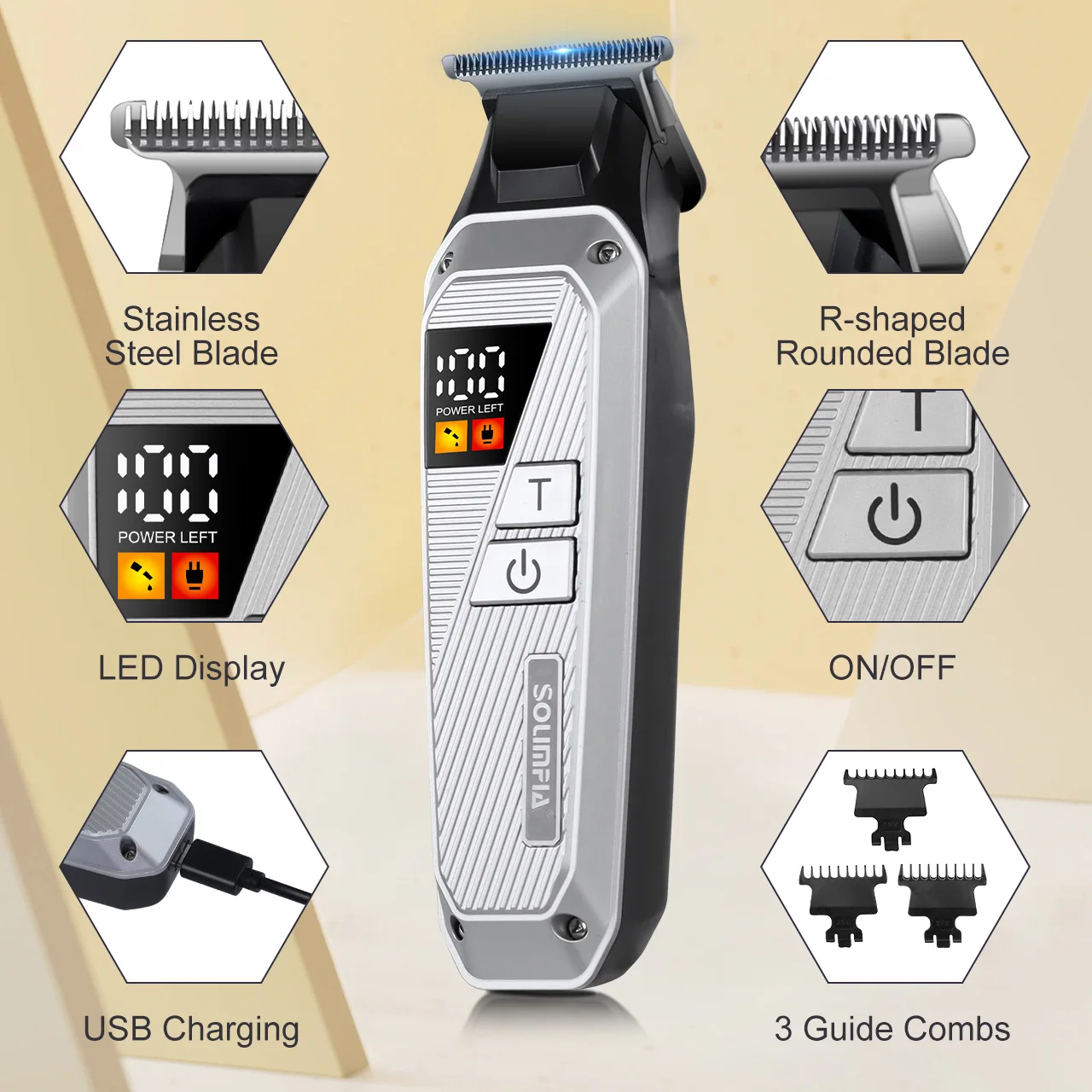Solimpia Professional Electric Hair Clipper Automatic Grinding Gradient Edge Carving Scissors for Barbershop