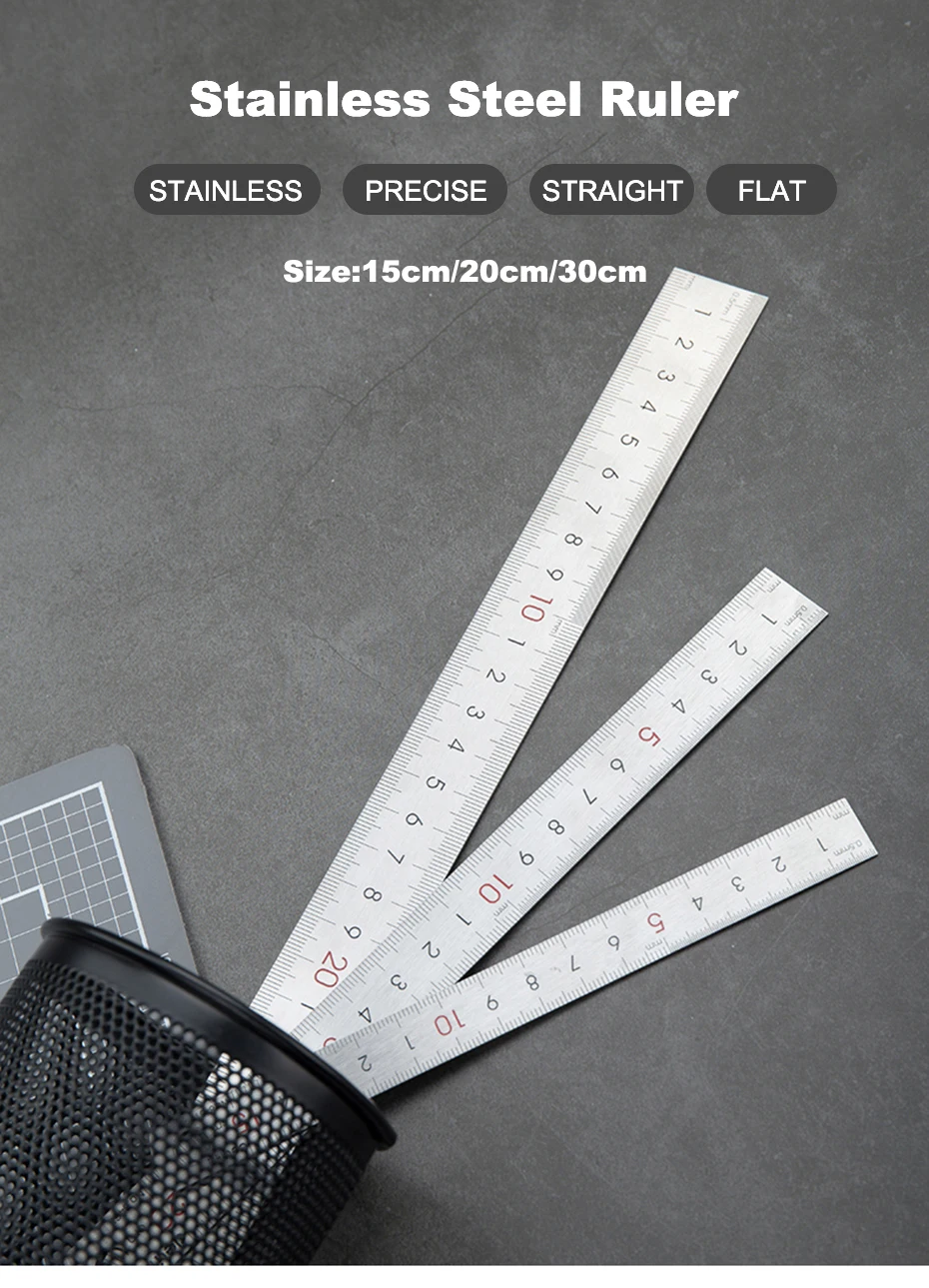 Deli Edelstahl-Metall-Lineal 15/20/30cm Gerade Lineale für Schulkinder Präzisionsmess- und Zeichenwerkzeug – Detail 3