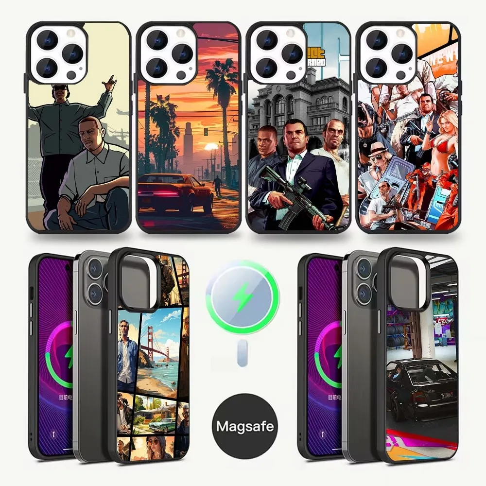 حافظة هاتف ذكي GTA Grand Theft Auto لهاتف iPhone 16,15,14,13,12,11,Pro,Max,Plus,Mini,Magsafe,حافظة شحن لاسلكية مغناطيسية