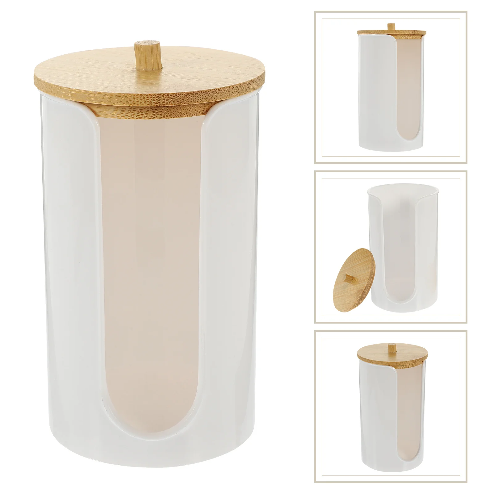 

Small Bathroom Cup Dispenser Disposable Paper Cup Holder Mouthwash Rinsing Cups Storage Organizer Bamboo Lid Cotton Round Holder