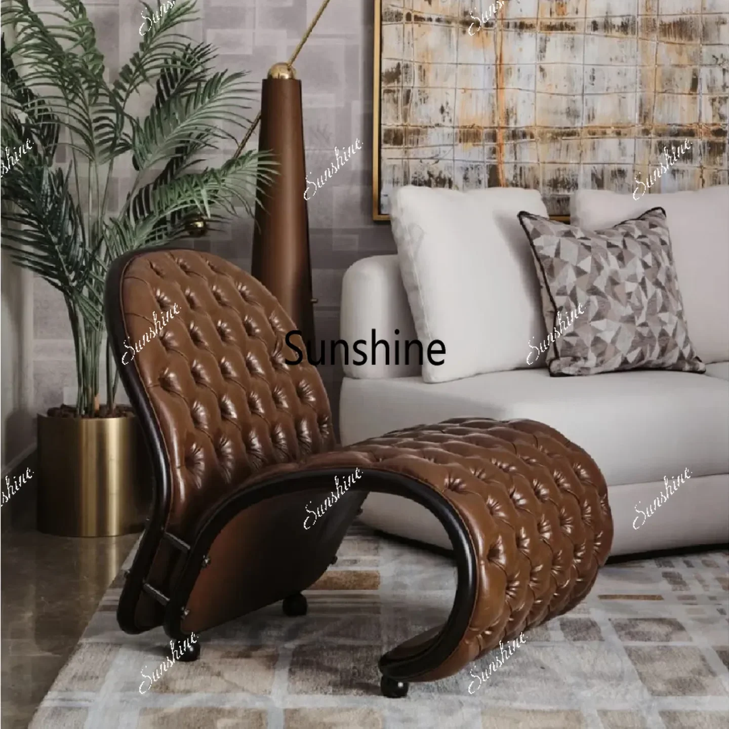 YYFRP lounge chair dark coffee buckle S-shaped sofa chair balcony lazy