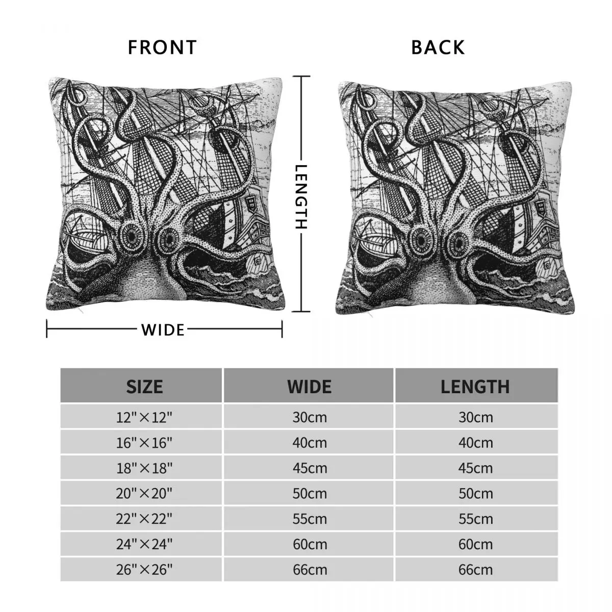 Vintage Kraken Attacking Ship Square Pillowcase Polyester Linen Velvet Pattern Decorative Throw Pillow Case Sofa Cushion Cover