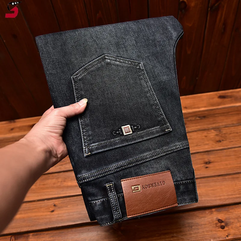 2025 New High-End Men's Jeans with Embroidery and Embossed Stretch, Fashionable Casual Straight-Leg Stretch Trendy Long Pants