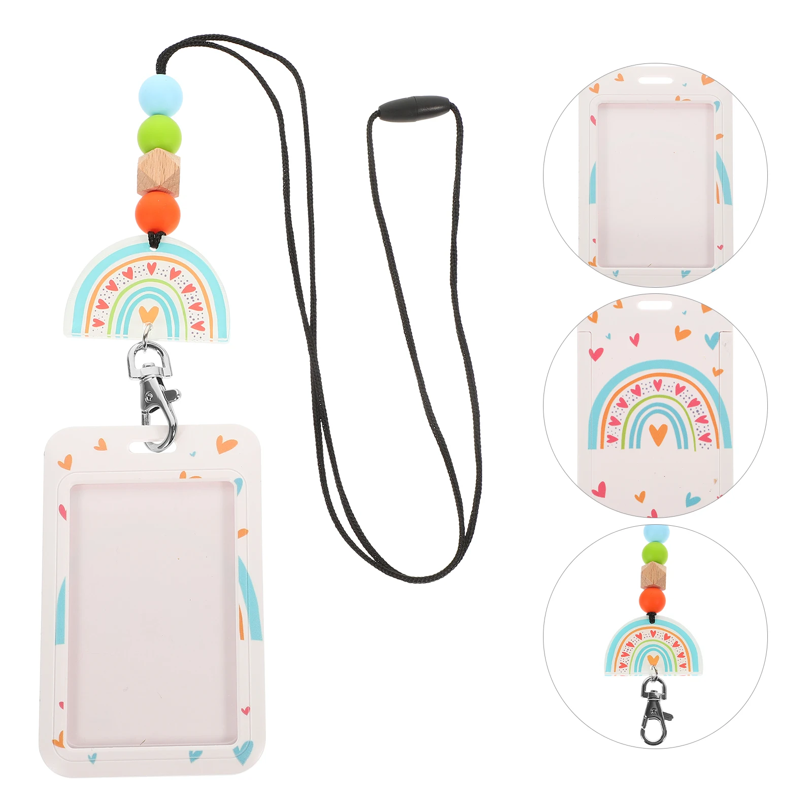 

ID Card Holder Sleeves Holders Silicone Beaded Lanyard Zinc Alloy Security Badge