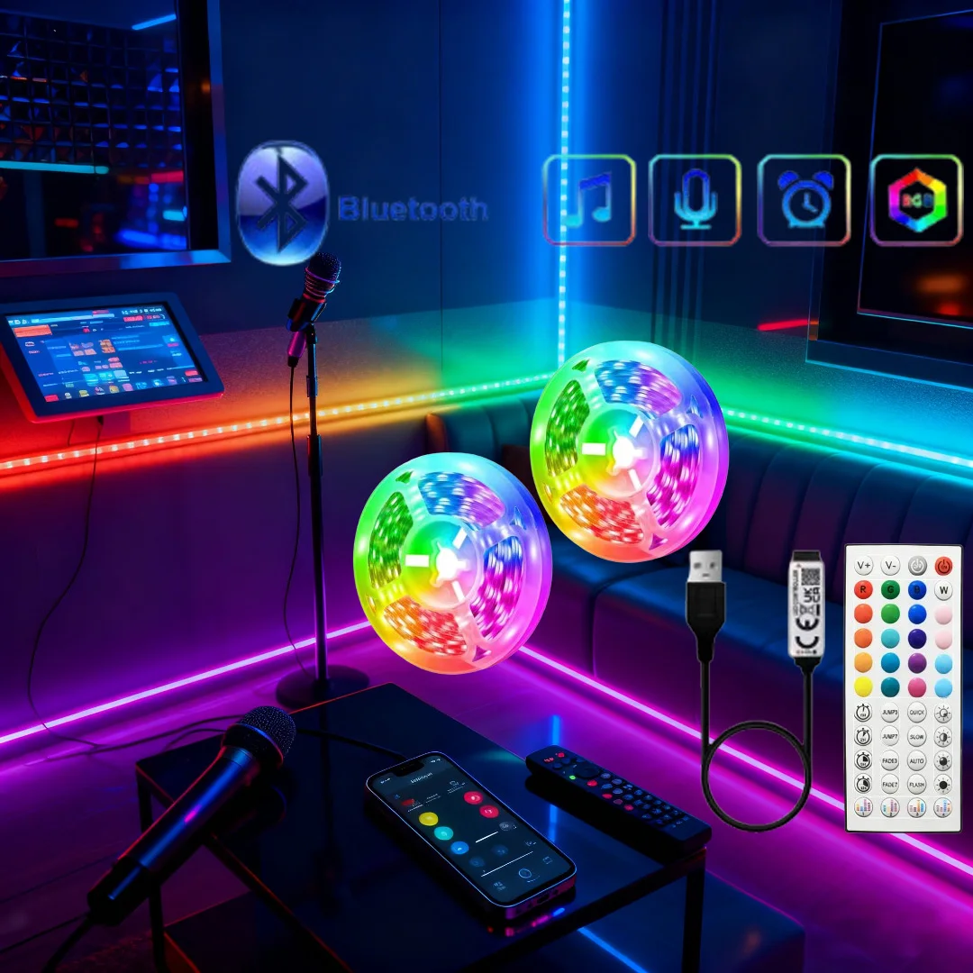 

44Keys Bluetooth Remote USB 5V RGB LED Strip Lights APP Control Music Sync Flexible Tape for TV Backlight Home Decor Lighting